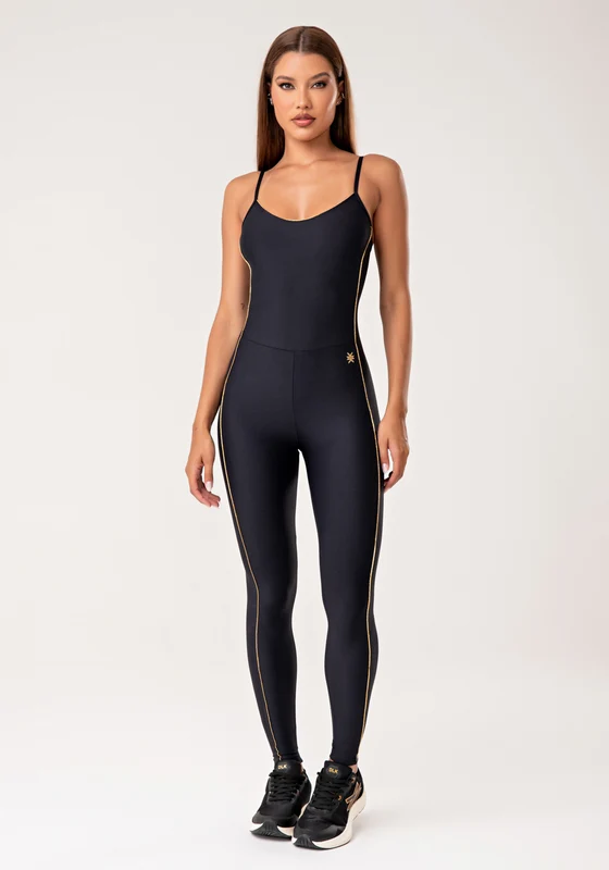 Macacão Fitness Feminino Preto com Detalhe em Lurex Lush Dlk PRETO / M