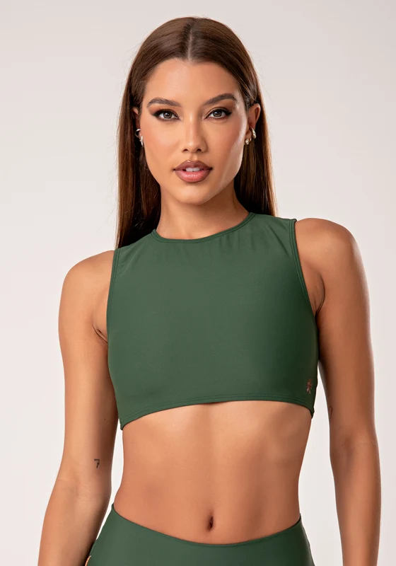 Top Fitness Feminino Verde Com Costas Vazadas E Detalhe Em Lurex Lush Dlk VERDE / P