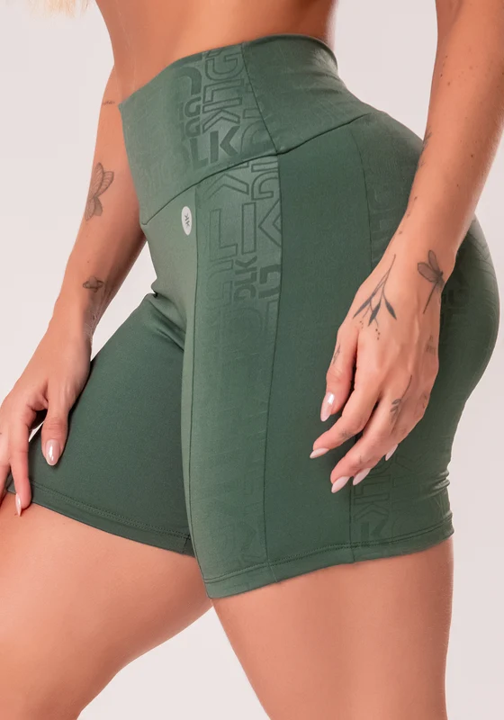 Bermuda Fitness Feminina Verde Com Recortes Logomania Reflections Dlk VERDE / M