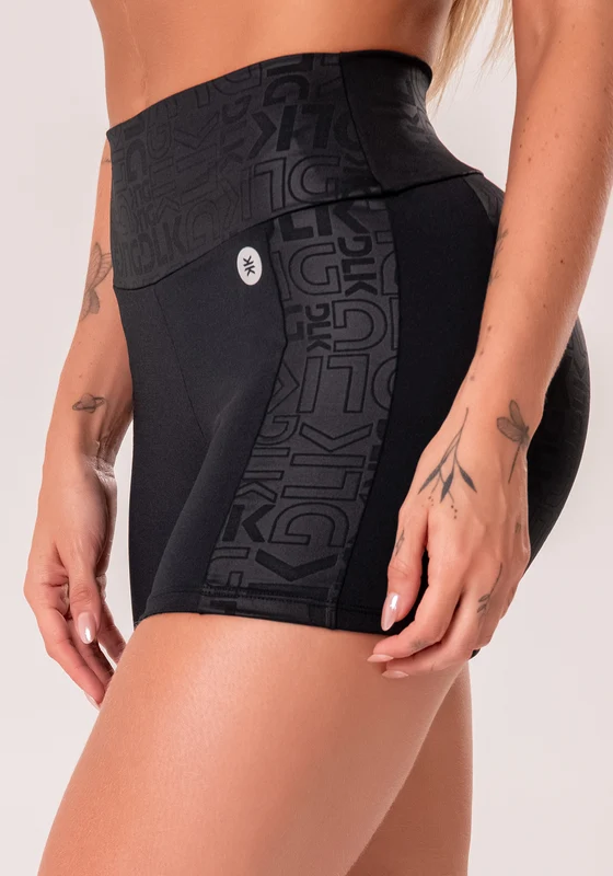 Short Fitness Feminino Preto Com Recortes Logomania Reflections Dlk PRETO / G
