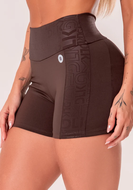 Short Fitness Feminino Marrom Com Recortes Logomania Reflections Dlk MARROM / GG