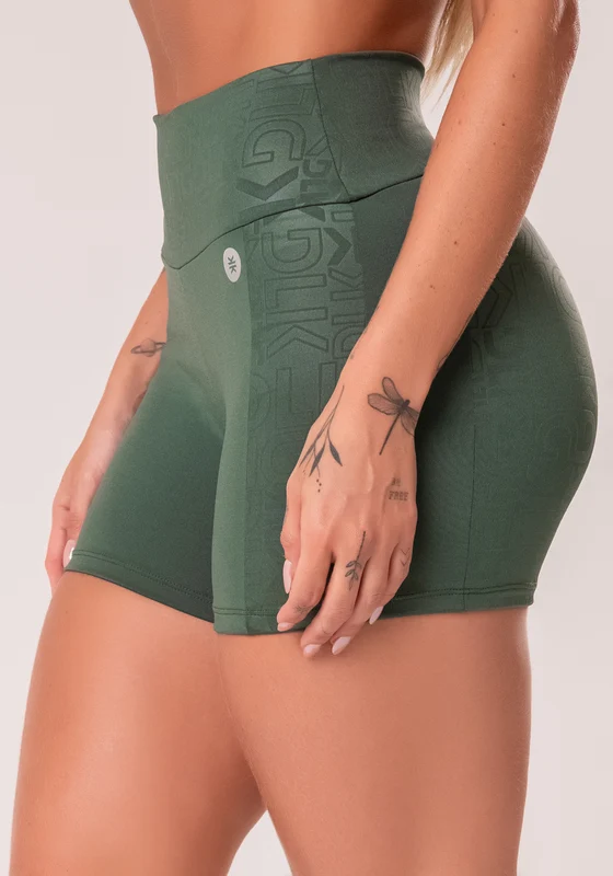 Short Fitness Feminino Verde Com Recortes Logomania Reflections Dlk VERDE / GG
