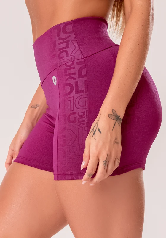 Short Fitness Feminino Vinho Com Recortes Logomania Reflections Dlk VINHO / P