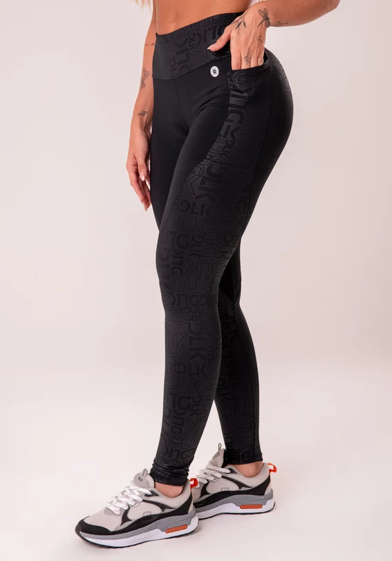 Legging Fitness Feminina Preto Com Bolsos Logomania Reflections Dlk PRETO / M
