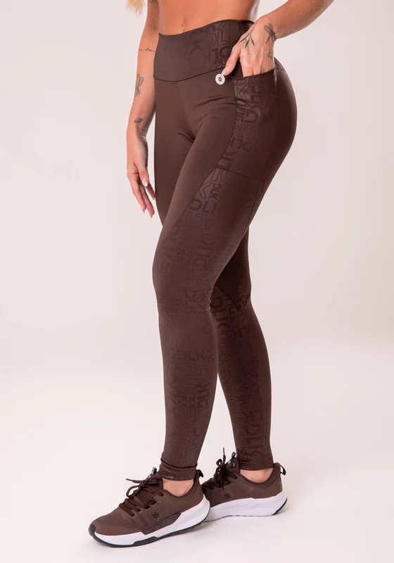 Legging Fitness Feminina Marrom Com Bolsos Logomania Reflections Dlk MARROM / M