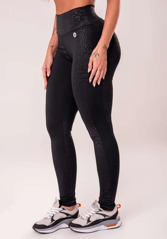 Legging Fitness Feminina Preto Com Recortes Logomania Reflections Dlk PRETO / G