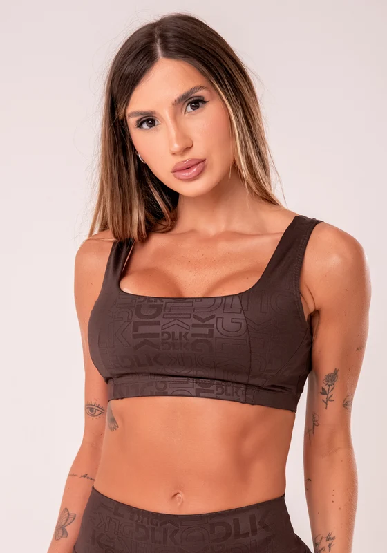 Top Fitness Feminino Marrom Com Decote Quadrado Logomania Reflections Dlk MARROM / GG