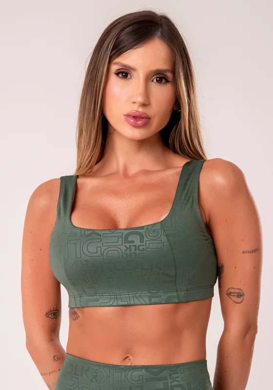 Top Fitness Feminino Verde Com Decote Quadrado Logomania Reflections Dlk VERDE / G