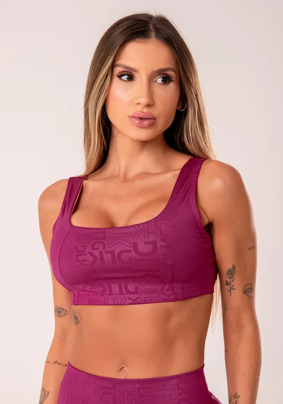 Top Fitness Feminino Vinho Com Decote Quadrado Logomania Reflections Dlk VINHO / M