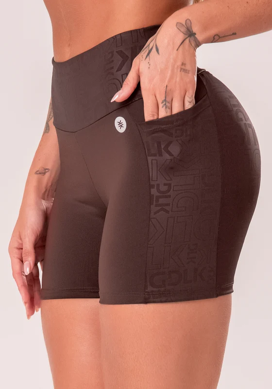 Short Fitness Feminino Marrom Com Bolsos Logomania Reflections Dlk MARROM / P