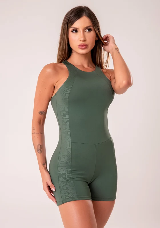 Macaquinho Fitness Feminino Verde Com Cava Americana Logomania Reflections Dlk VERDE / M
