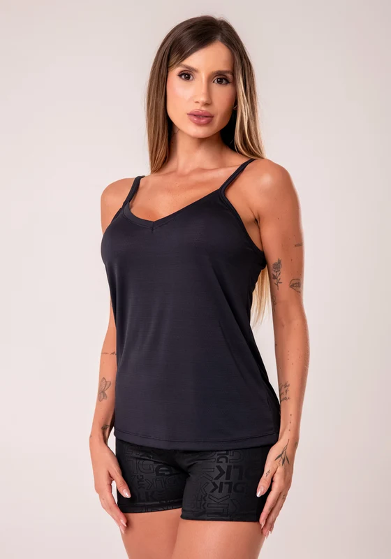 Camiseta Fitness Feminina Preto De Alcinha Com Decote V Reflections Dlk PRETO / GG