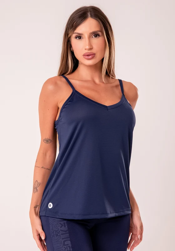 Camiseta Fitness Feminina Azul Marinho De Alcinha Com Decote V Reflections Dlk AZUL MARINHO / P
