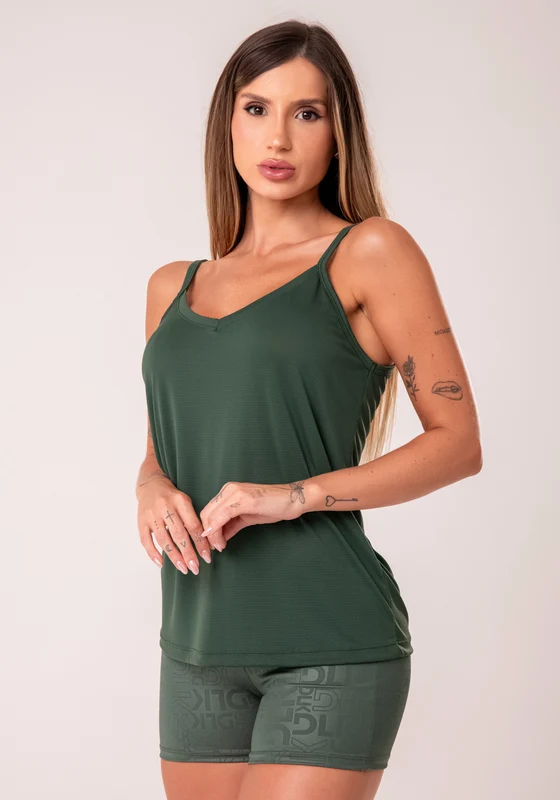 Camiseta Fitness Feminina Verde De Alcinha Com Decote V Reflections Dlk VERDE / P
