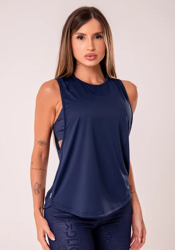 Camiseta Fitness Feminina Azul Marinho Com Maxi Cava Reflections Dlk AZUL MARINHO / M