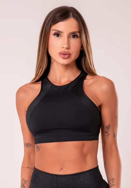 Top Fitness Feminino Preto Com Cava Americana Logomania Reflections Dlk PRETO / G