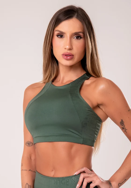 Top Fitness Feminino Verde Com Cava Americana Logomania Reflections Dlk VERDE / M