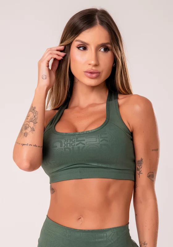 Top Fitness Feminino Verde Com Bojo E Recortes Logomania Reflections Dlk VERDE / P