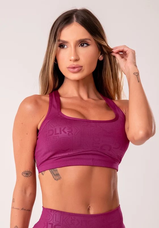 Top Fitness Feminino Vinho Com Bojo E Recortes Logomania Reflections Dlk VINHO / P