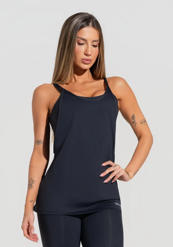Camiseta Fitness Feminina Com Maxi Cava Dlk Nation Preto PRETO / GG