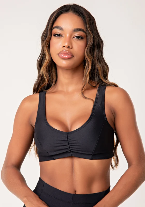 Top Fitness Feminino Preto Com Franzido Lush Dlk PRETO / P