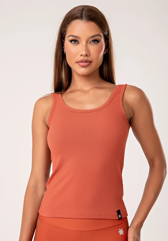 Camiseta Fitness Feminina Terracota Canelada Lush Dlk LARANJA / M