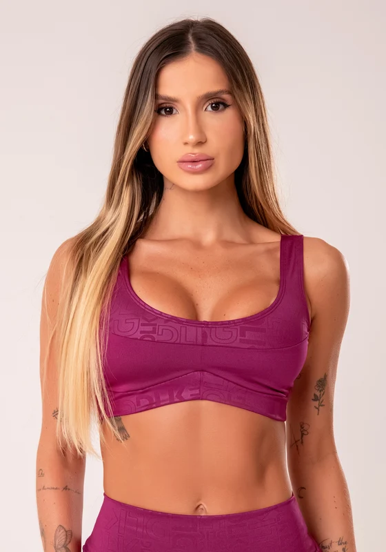 Top Fitness Feminino Vinho Com Recortes Logomania Reflections Dlk VINHO / G