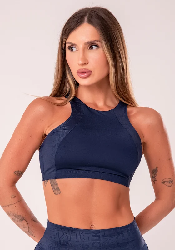 Top Fitness Feminino Azul Marinho Com Cava Americana Logomania Reflections Dlk AZUL MARINHO / M