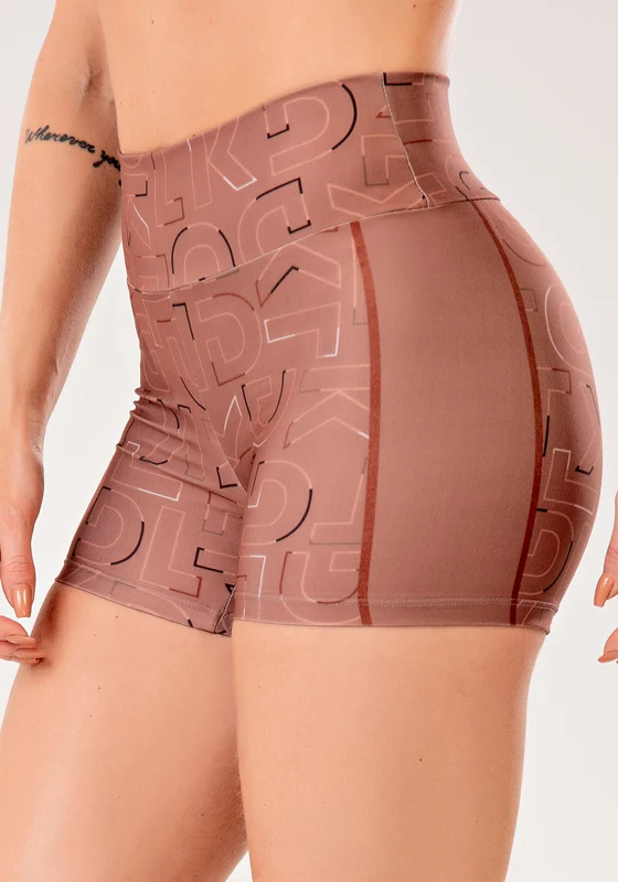 Short Fitness Feminino Estampado Logomania Marrom Printed Mousse Dlk MARROM / G