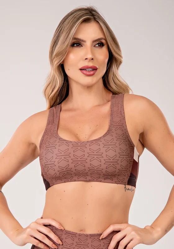 Top Fitness Feminino Estampado Motivation Marrom Printed Mousse Dlk MARROM / GG