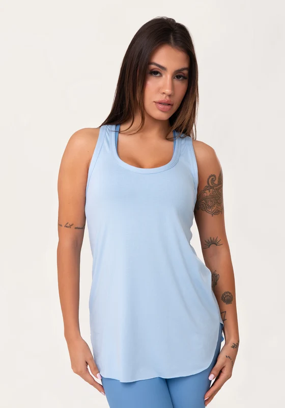 Camiseta Fitness Feminina Alongada Azul Claro Aura Dlk AZUL / G