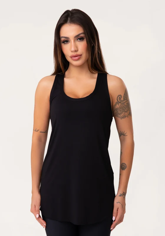 Camiseta Fitness Feminina Alongada Preto Aura Dlk PRETO / G