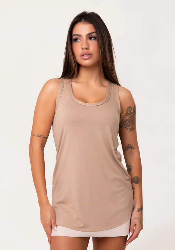 Camiseta Fitness Feminina Alongada Capuccino Aura Dlk NUDE / P