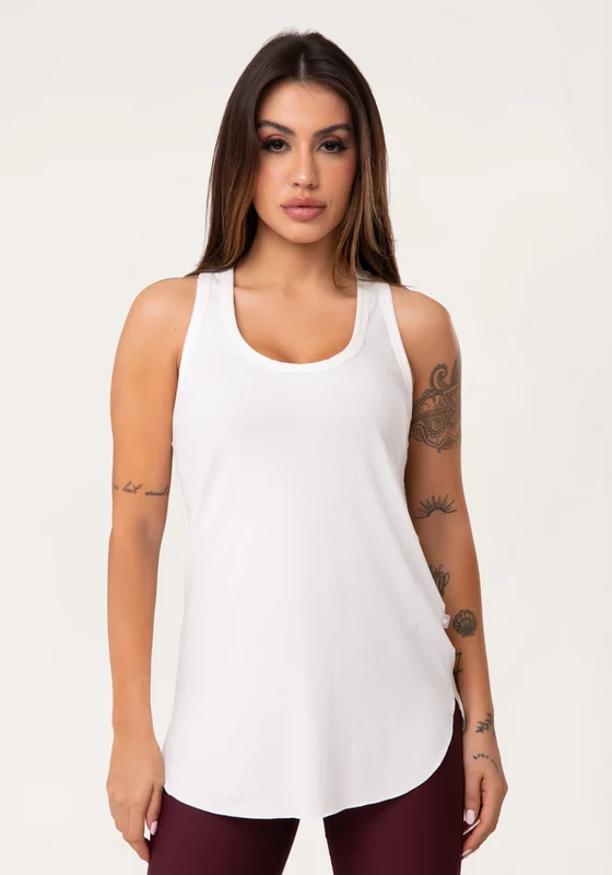 Camiseta Fitness Feminina Alongada Off White Aura Dlk OFF WHITE / G
