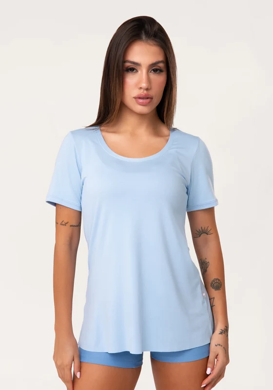 Blusa T-shirt Fitness Feminina Azul Claro Aura Dlk AZUL / GG