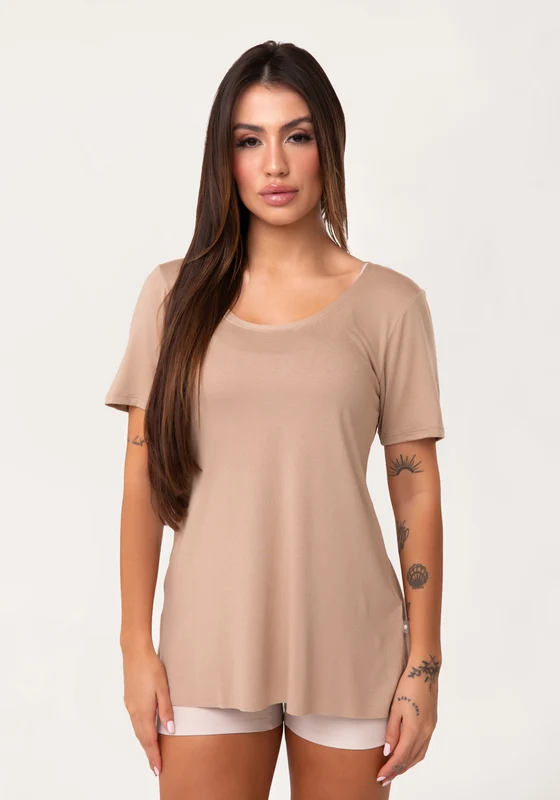 Blusa T-shirt Fitness Feminina Capuccino Aura Dlk NUDE / G