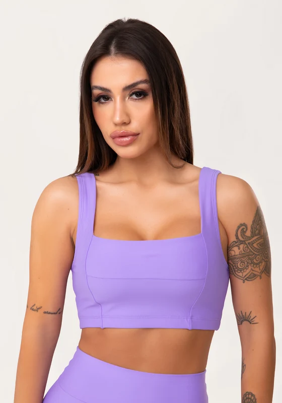 Top Fitness Feminino Lavanda Decote Reto Com Recortes Aura Dlk ROXO / GG