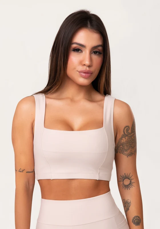 Top Fitness Feminino Nude Decote Reto Com Recortes Aura Dlk NUDE / GG