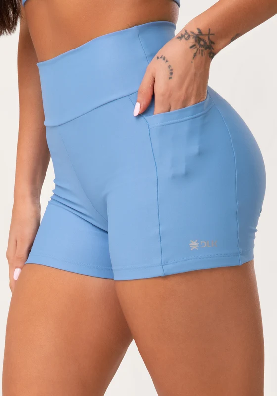 Short Fitness Feminino Azul Com Bolsos Aura Dlk AZUL / P