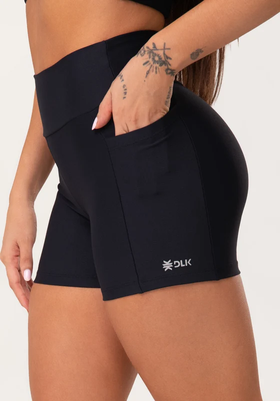 Short Fitness Feminino Preto Com Bolsos Aura Dlk PRETO / G
