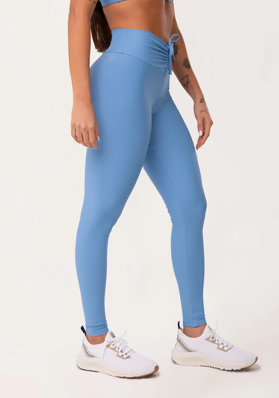 Legging Fitness Feminina Azul Com Franzido E Amarração Aura Dlk AZUL / P