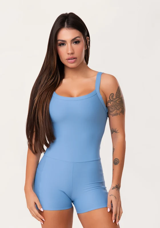 Macaquinho Fitness Feminino Azul Com Bolsos Aura Dlk AZUL / GG