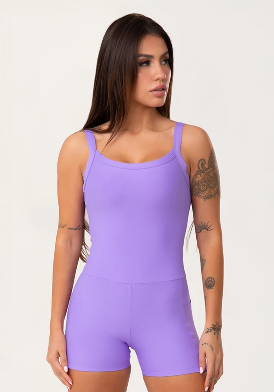 Macaquinho Fitness Feminino Lavanda Com Bolsos Aura Dlk ROXO / P