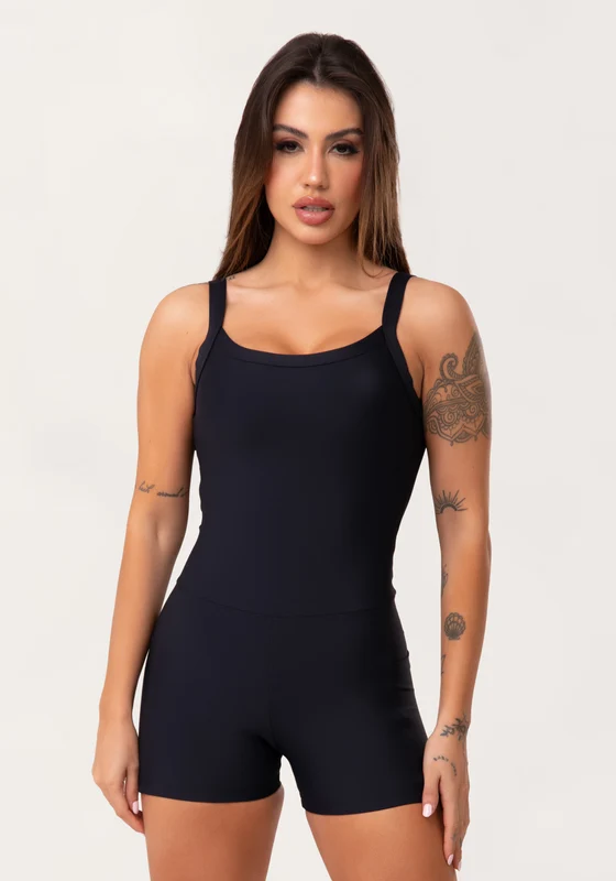Macaquinho Fitness Feminino Preto Com Bolsos Aura Dlk PRETO / P