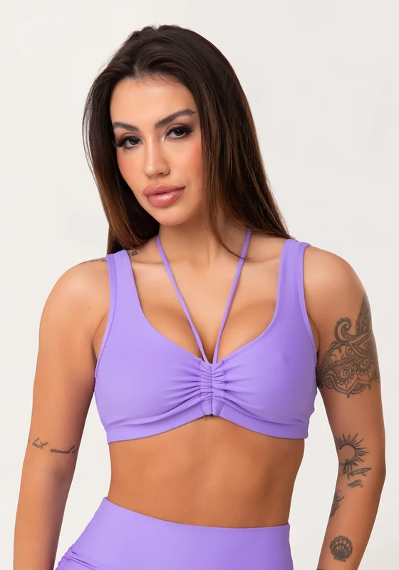 Top Fitness Feminino Lavanda Com Franzido E Amarração Aura Dlk ROXO / GG