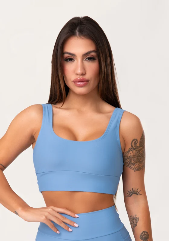 Top Fitness Feminino Azul Com Alça Larga Aura Dlk AZUL / P