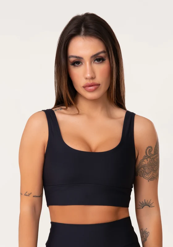 Top Fitness Feminino Preto Com Alça Larga Aura Dlk PRETO / M