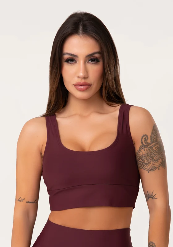 Top Fitness Feminino Vinho Com Alça Larga Aura Dlk VINHO / M