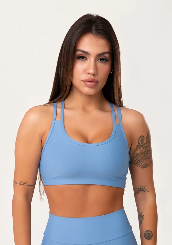 Top Fitness Feminino Azul Com Alça Dupla Aura Dlk AZUL / P