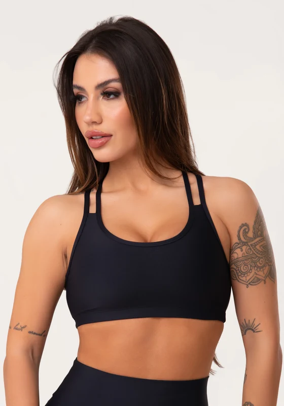 Top Fitness Feminino Preto Com Alça Dupla Aura Dlk PRETO / P